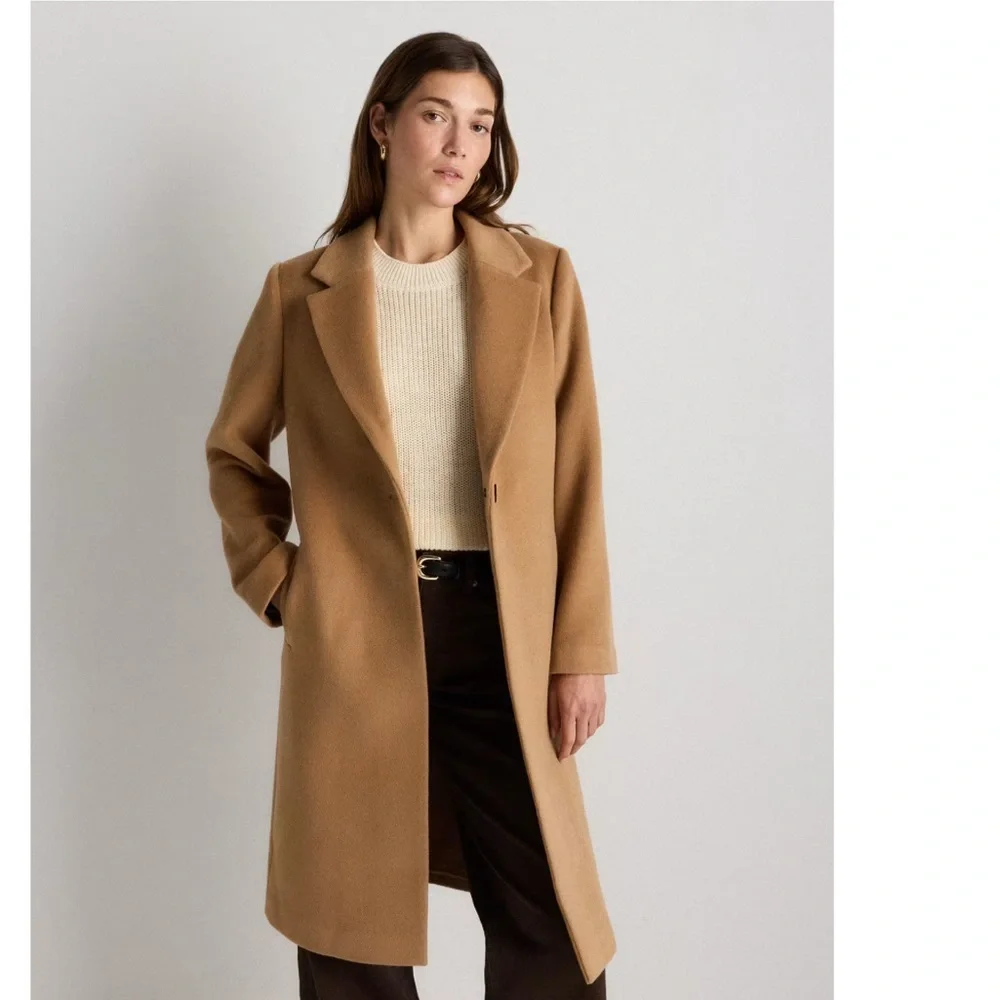 Quince Classic Wool Cashmere Single-Breasted Caramel Coat Women’s Size L NWT - Picture 7 of 13